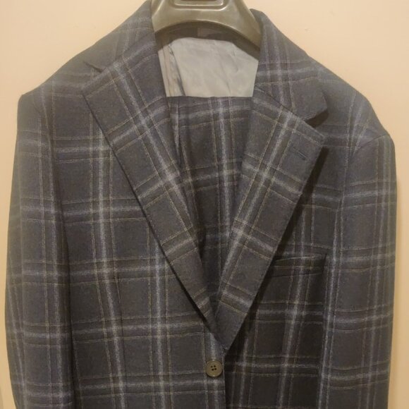 Moss London 38R 32w navy check slim fit suit half lined 100% fine merino wool - Picture 1 of 8